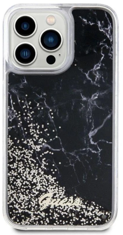 Guess GUHCP14XLCSGSGK Apple iPhone 14 Pro Max 6.7″ juodos spalvos kietas dėklas Liquid Glitter Marble
