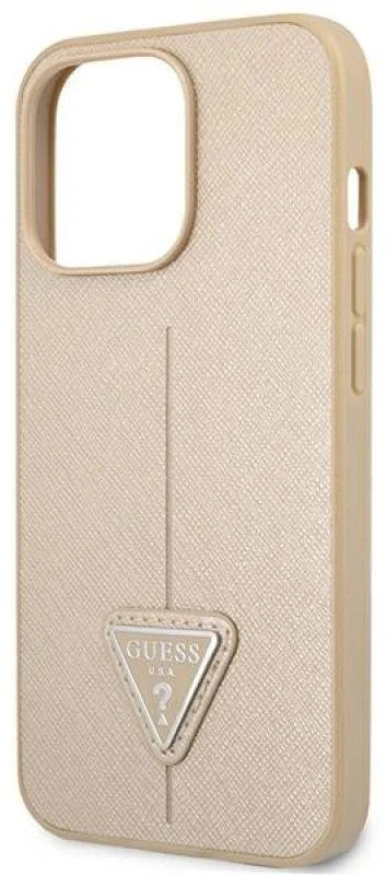 Guess GUHCP14XPSATLE Apple iPhone 14 Pro Max 6,7″ beige kietas dėklas SaffianoTriangle Logo