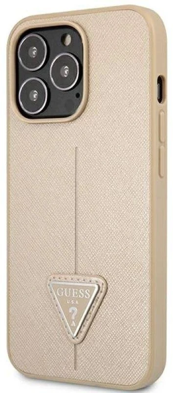 Guess GUHCP14XPSATLE Apple iPhone 14 Pro Max 6,7″ beige kietas dėklas SaffianoTriangle Logo