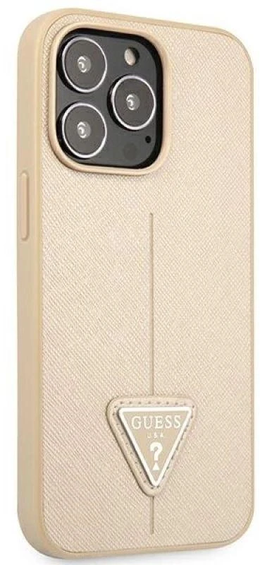 Guess GUHCP14XPSATLE Apple iPhone 14 Pro Max 6,7″ beige kietas dėklas SaffianoTriangle Logo
