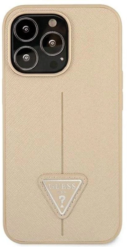 Guess GUHCP14XPSATLE Apple iPhone 14 Pro Max 6,7″ beige kietas dėklas SaffianoTriangle Logo
