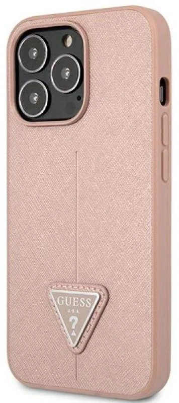Guess GUHCP14XPSATLP Apple iPhone 14 Pro Max 6,7″ rožinės spalvos kietas dėklas SaffianoTriangle Logo