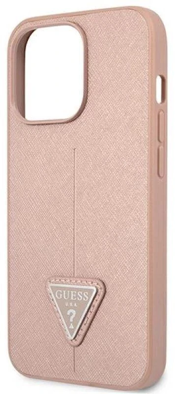 Guess GUHCP14XPSATLP Apple iPhone 14 Pro Max 6,7″ rožinės spalvos kietas dėklas SaffianoTriangle Logo