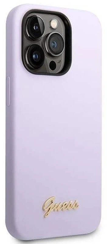 Guess GUHCP14XSLSMU Apple iPhone 14 Pro Max 6,7″ violetinės spalvos kietas dėklas Silicone Vintage Gold Logo
