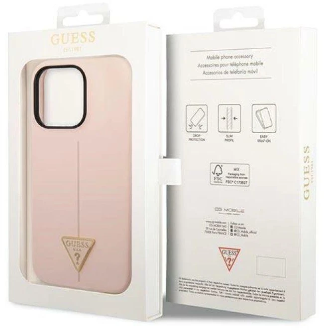 Guess GUHCP14XSLTGP Apple iPhone 14 Pro Max 6,7″ rožinės spalvos kietas dėklas Silicone Triangle