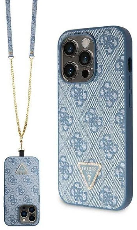 Guess GUHCP15LP4TDSCPB Apple iPhone 15 Pro 6.1″ mėlynas kietas dėklas Crossbody 4G Metal Logo