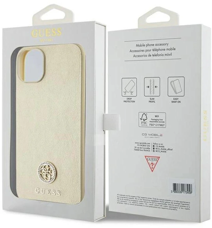 Guess dėklas, skirtas iPhone 15 Plus 6.7GUHCP15MPS4DGPD auksinis kietas dėklas , skirtas Strass Metal Logo