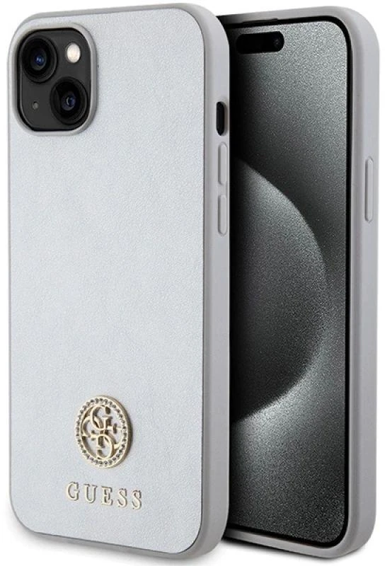 Guess dėklas, skirtas iPhone 15 Plus 6,7 GUHCP15MPS4DGPS sidabrinis HC PU 4G Metal Logo Strass