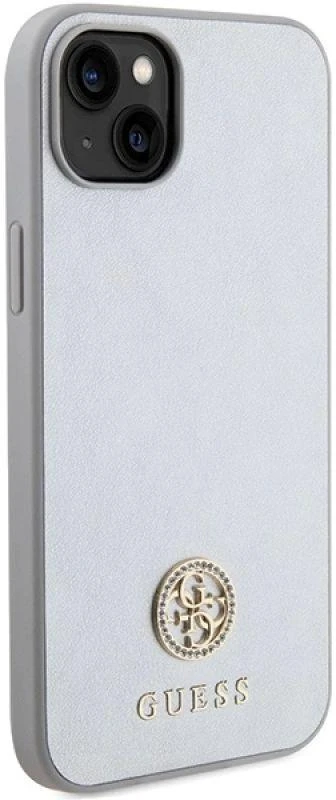 Guess dėklas, skirtas iPhone 15 Plus 6,7 GUHCP15MPS4DGPS sidabrinis HC PU 4G Metal Logo Strass