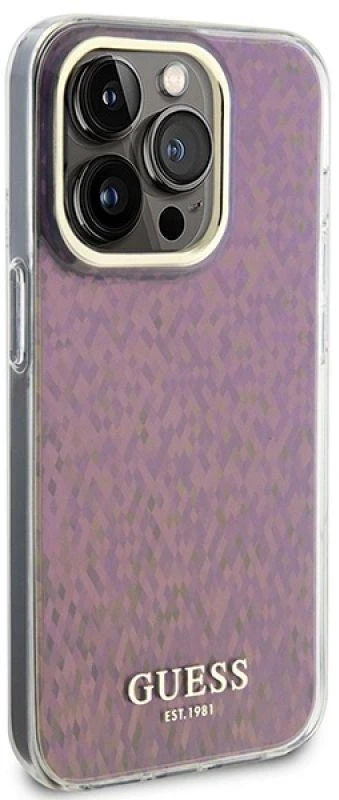 Guess GUHCP15XHDECMP Apple iPhone 15 Pro Max 6.7″rožinės spalvos kietas dėklas IML Faceted Mirror Disco Iridescent