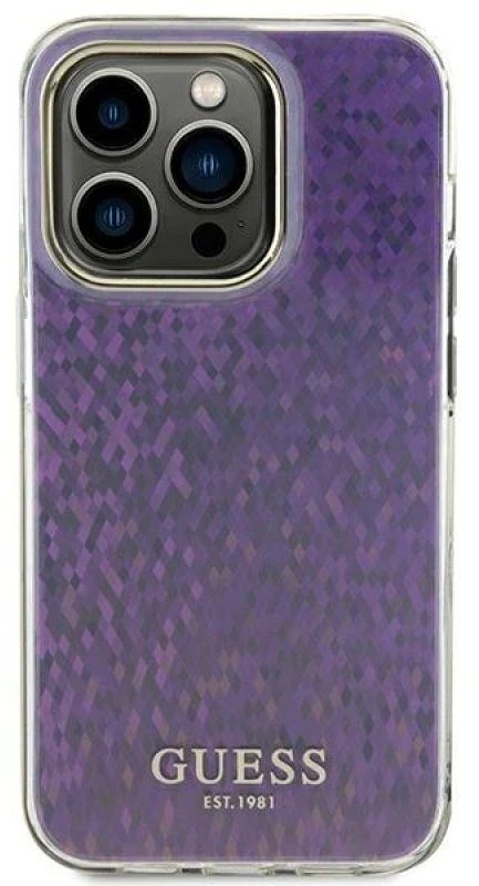 Guess GUHCP15XHDECMP Apple iPhone 15 Pro Max 6.7″rožinės spalvos kietas dėklas IML Faceted Mirror Disco Iridescent
