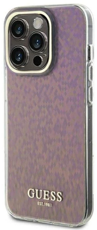 Guess GUHCP15XHDECMP Apple iPhone 15 Pro Max 6.7″rožinės spalvos kietas dėklas IML Faceted Mirror Disco Iridescent