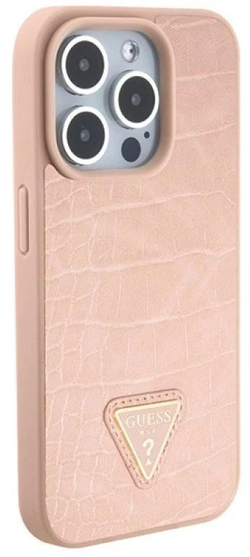Dėklas GUESS GUHCP15XPCRTHCP IPHONE 15 PRO MAX Rožinis/Rožinis HARDCASE CROCO TRIANGLE METAL LOGO