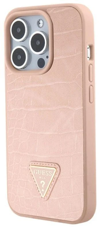 Dėklas GUESS GUHCP15XPCRTHCP IPHONE 15 PRO MAX Rožinis/Rožinis HARDCASE CROCO TRIANGLE METAL LOGO