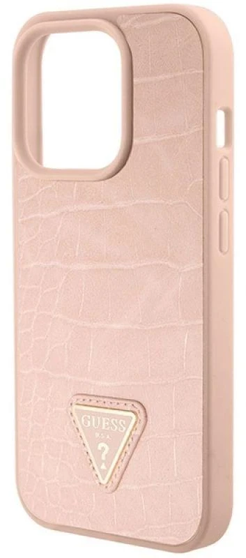 Dėklas GUESS GUHCP15XPCRTHCP IPHONE 15 PRO MAX Rožinis/Rožinis HARDCASE CROCO TRIANGLE METAL LOGO