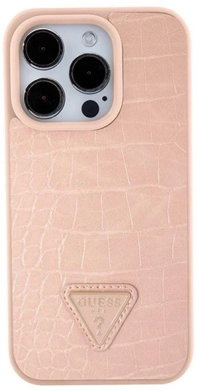 Dėklas GUESS GUHCP15XPCRTHCP IPHONE 15 PRO MAX Rožinis/Rožinis HARDCASE CROCO TRIANGLE METAL LOGO