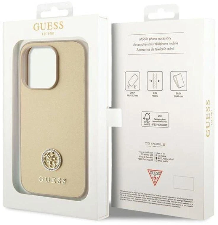 Dėklas GUESS GUHCP15XPS4DGPD IPHONE 15 PRO MAX 6.7 "ZLOTY/GOLD HARDCASE STRASS METAL LOGO