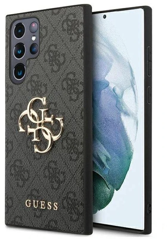 Guess GUHCS22L4GMGGR S908 S22 Ultra pilkas kietas dėklas 4G Big Metal Logo