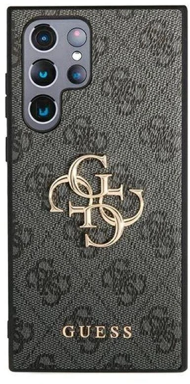 Guess GUHCS22L4GMGGR S908 S22 Ultra pilkas kietas dėklas 4G Big Metal Logo