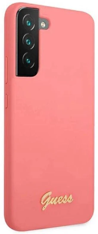 Guess GUHCS22MLSLMGFU S22+ S906 fuchsia kietas dėklas Silicone Script Metal Logo