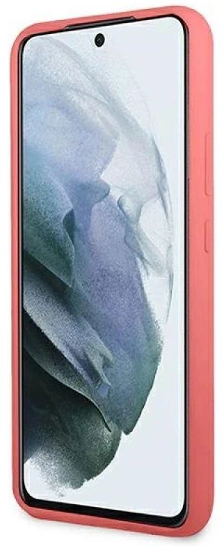 Guess GUHCS22MLSLMGFU S22+ S906 fuchsia kietas dėklas Silicone Script Metal Logo