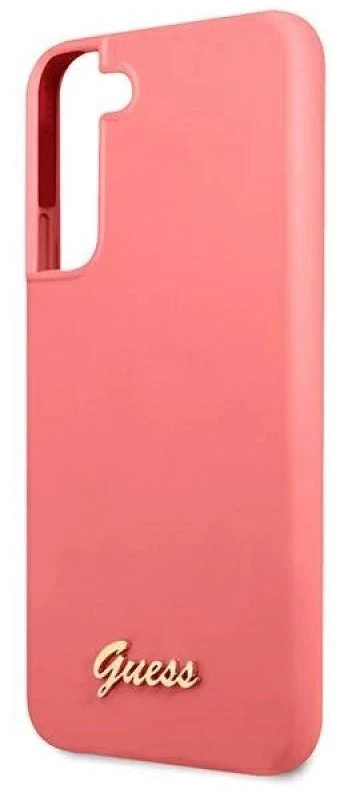 Guess GUHCS22MLSLMGFU S22+ S906 fuchsia kietas dėklas Silicone Script Metal Logo