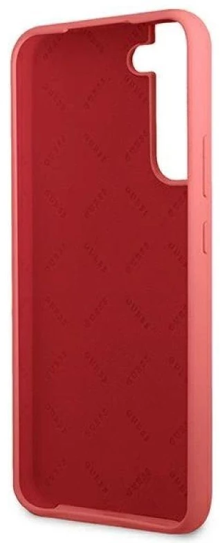 Guess GUHCS22MLSLMGFU S22+ S906 fuchsia kietas dėklas Silicone Script Metal Logo