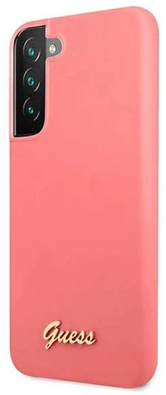 Guess GUHCS22MLSLMGFU S22+ S906 fuchsia kietas dėklas Silicone Script Metal Logo