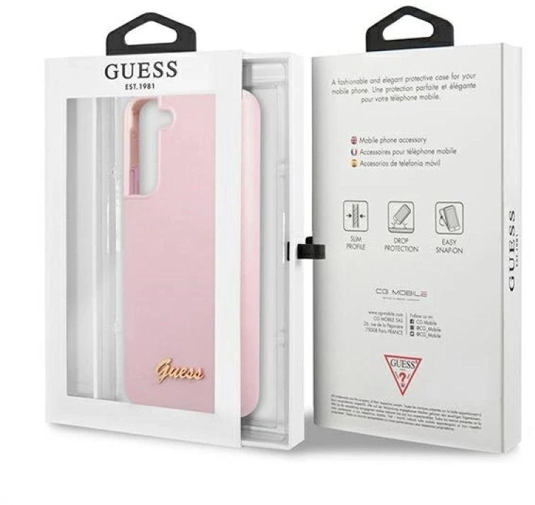 Guess GUHCS22MLSLMGLA S22+ S906 lavender kietas dėklas Silicone Script Metal Logo