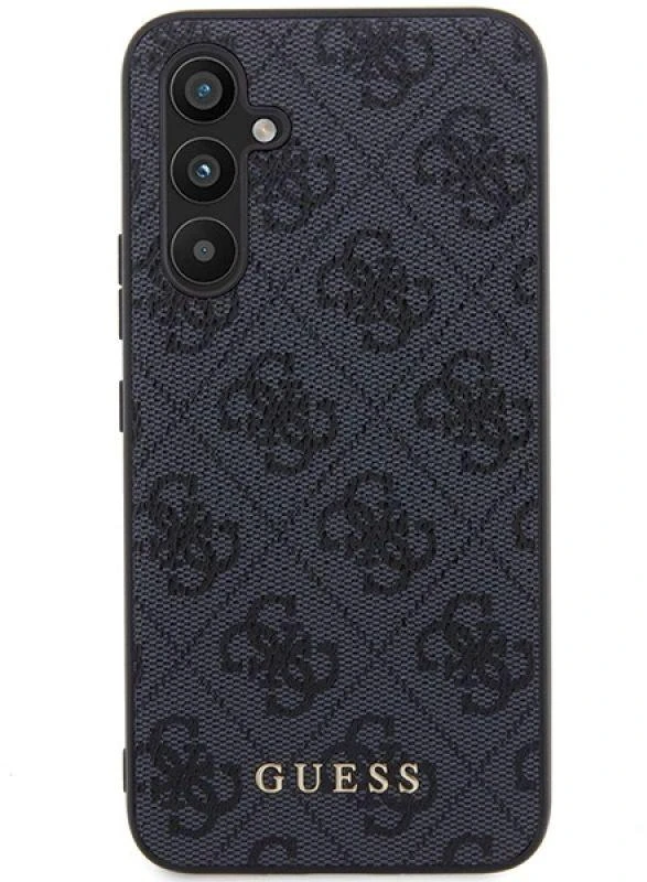Guess GUHCS23FEG4GFGR S23 FE S711 pilkas kietas dėklas 4G Metal Gold Logo