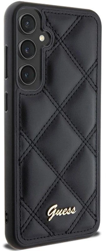 Guess GUHCS23FEPSQSQSK S23 FE S711 juodos spalvos kietas dėklas Quilted Metal Logo