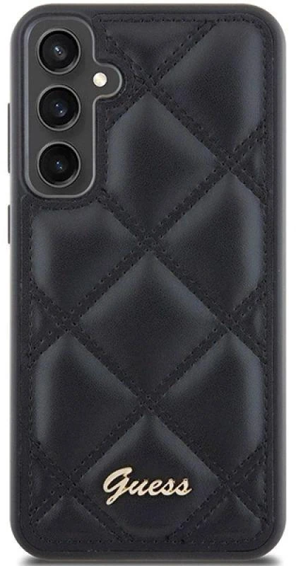 Guess GUHCS23FEPSQSQSK S23 FE S711 juodos spalvos kietas dėklas Quilted Metal Logo