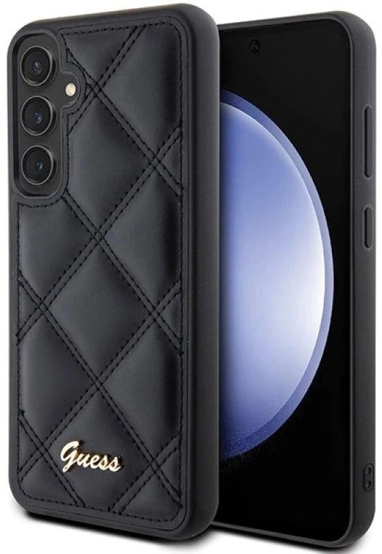 Guess GUHCS23FEPSQSQSK S23 FE S711 juodos spalvos kietas dėklas Quilted Metal Logo