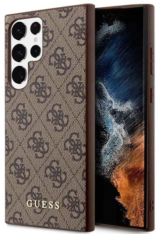 Guess GUHCS23LG4GFBR S23 Ultra S918 rudos spalvos kietas dėklas 4G Metal Gold Logo