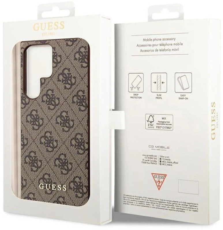 Guess GUHCS23LG4GFBR S23 Ultra S918 rudos spalvos kietas dėklas 4G Metal Gold Logo