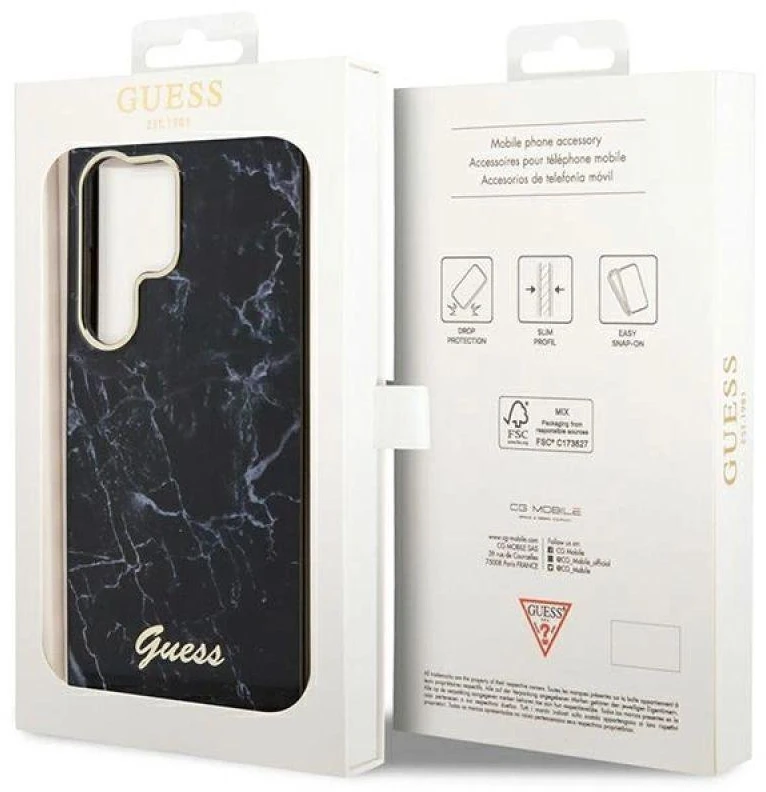 Guess GUHCS23LPCUMAK S23 Ultra S918 juodos spalvos kietas dėklas Marble