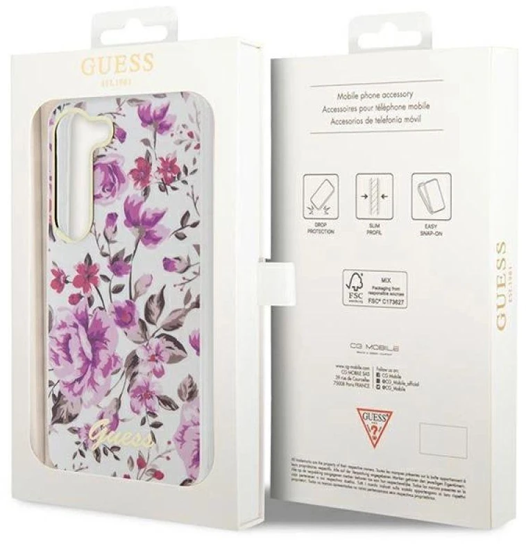 Guess GUHCS23MHCFWST S23+ S916 baltos spalvos kietas dėklas Flower Collection