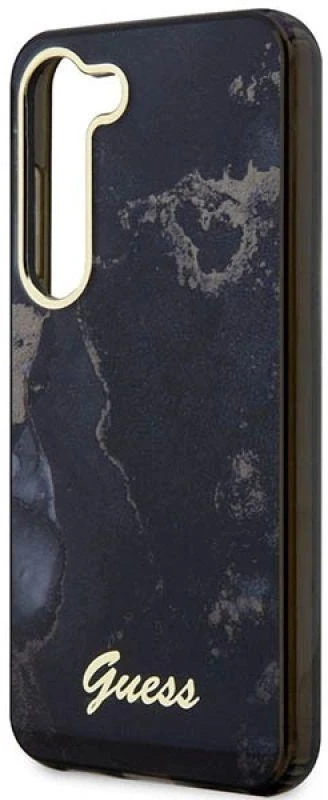 Guess GUHCS23MHTMRSK S23+ S916 juodos spalvos kietas dėklas Golden Marble Collection