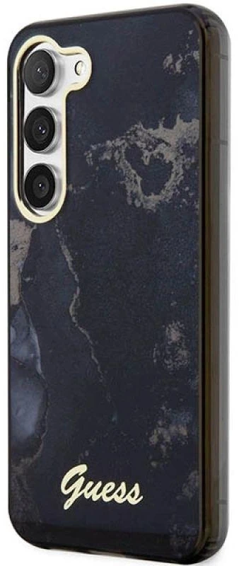 Guess GUHCS23MHTMRSK S23+ S916 juodos spalvos kietas dėklas Golden Marble Collection