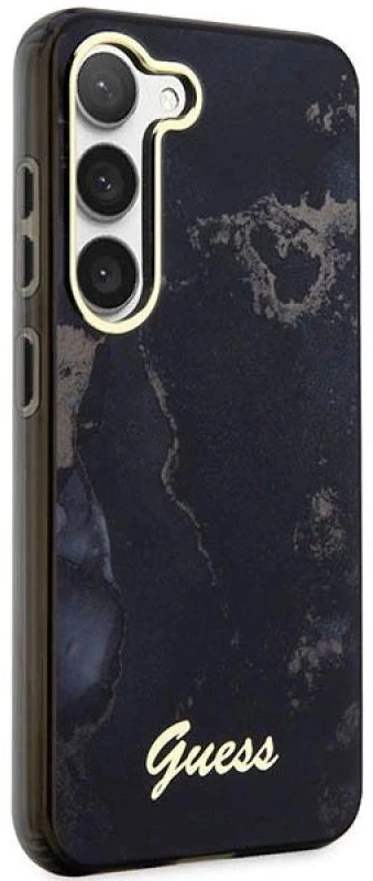 Guess GUHCS23MHTMRSK S23+ S916 juodos spalvos kietas dėklas Golden Marble Collection