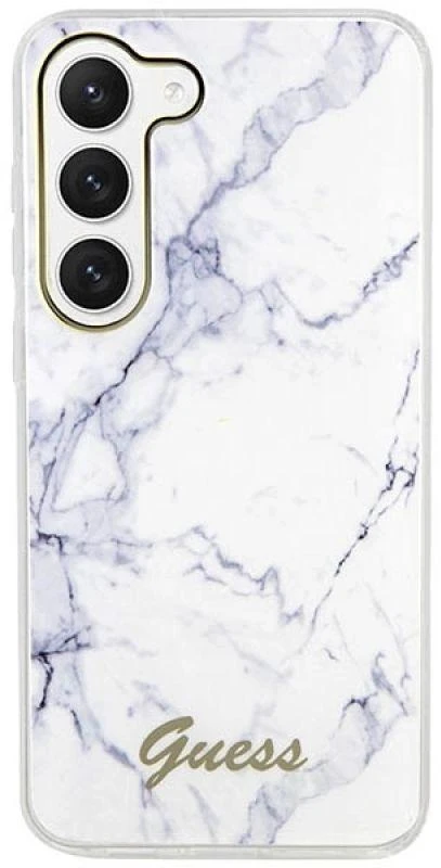 Guess telefono dėklas, skirtas Samsung Galaxy S23 Plus GUHCS23MPCUMAH baltos spalvos HC PU/TPU Marble