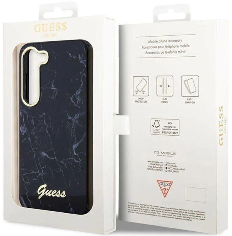 Guess GUHCS23MPCUMAK S23+ S916 juodos spalvos kietas dėklas Marble
