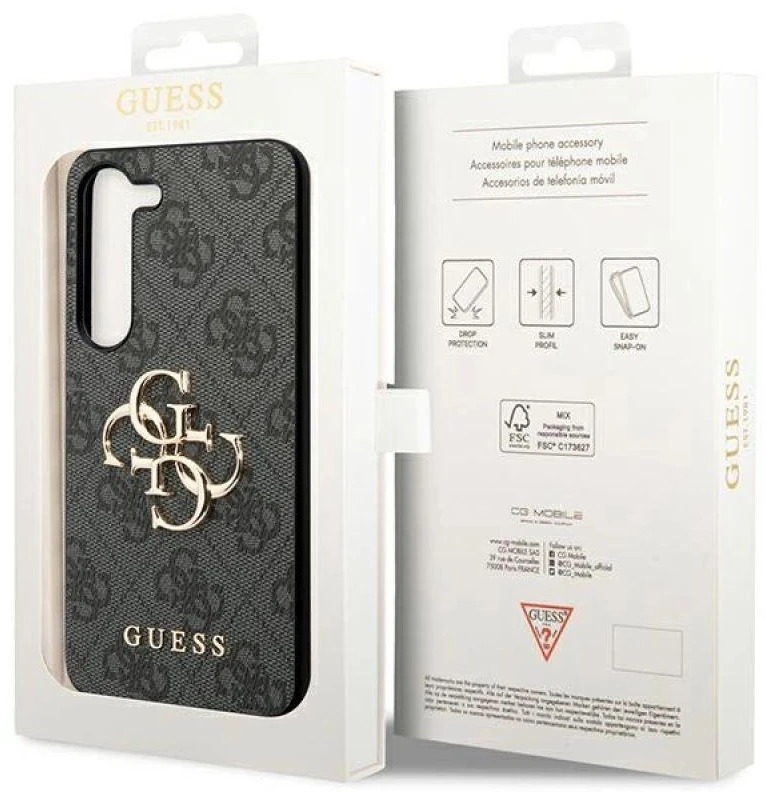 Samsung Galaxy S23 Guess dėklas 4G Big Metal Logo (GUHCS23S4GMGGR) pilkos spalvos