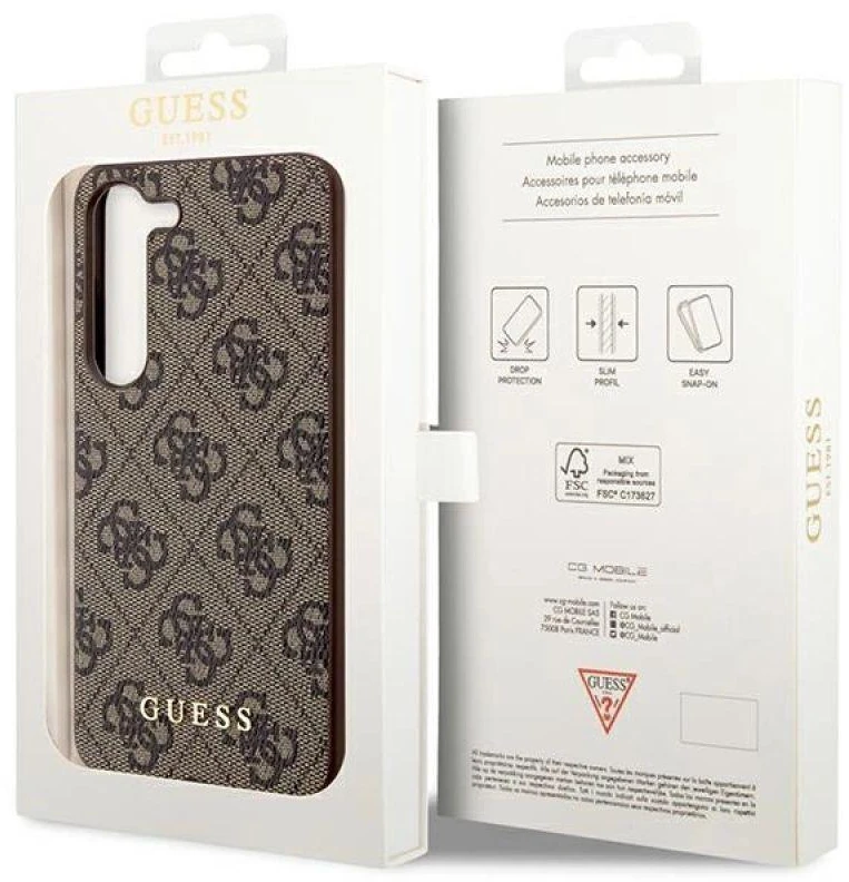 Guess GUHCS23SG4GFBR S23 S911 rudos spalvos kietas dėklas 4G Metal Gold Logo