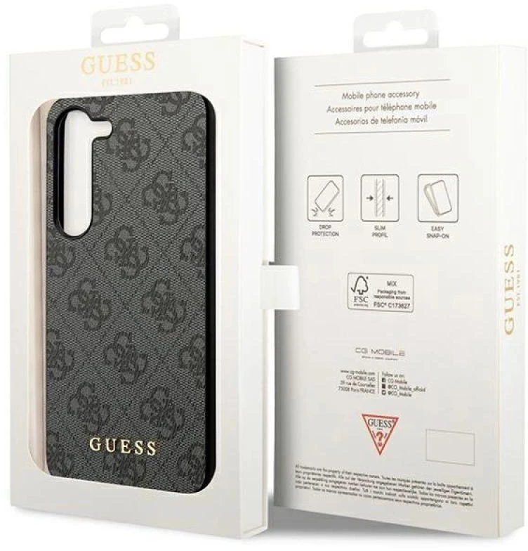 Samsung Galaxy S23 Guess dėklas 4G Metal Gold Logo (GUHCS23SG4GFGR) pilkos spalvos