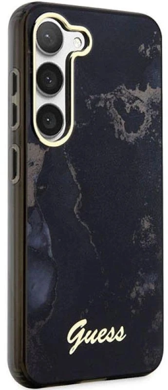 Guess GUHCS23SHTMRSK S23 S911 juodos spalvos kietas dėklas Golden Marble Collection