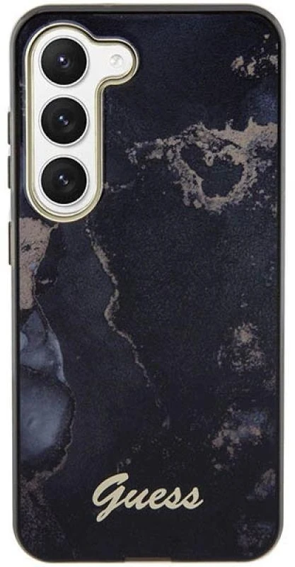 Guess GUHCS23SHTMRSK S23 S911 juodos spalvos kietas dėklas Golden Marble Collection