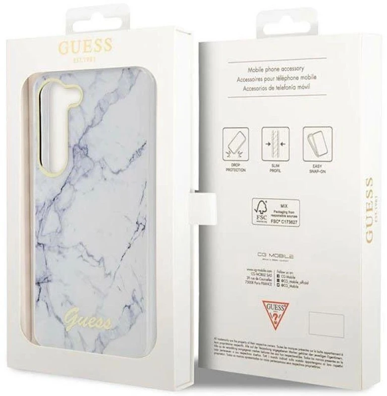 Guess GUHCS23SPCUMAH S23 S911 baltos spalvos kietas dėklas Marble