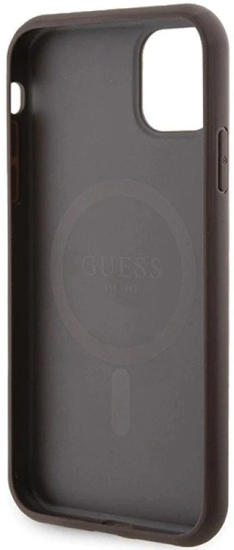 Dėklas GUESS GUHMN61G4GFRW IPHONE 11 6.1 " / XR BROWN / BROWN HARDCASE 4G COLLECTION LEATHER METAL LOGO MAGSAFE