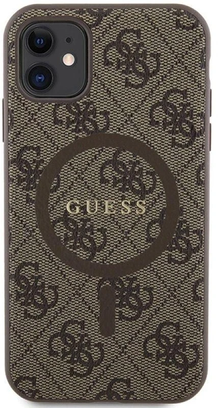 Dėklas GUESS GUHMN61G4GFRW IPHONE 11 6.1 " / XR BROWN / BROWN HARDCASE 4G COLLECTION LEATHER METAL LOGO MAGSAFE
